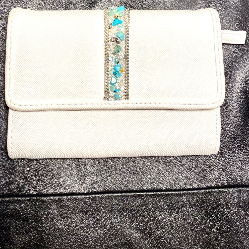White Coin zipper Purse Embellished card holder Wallet